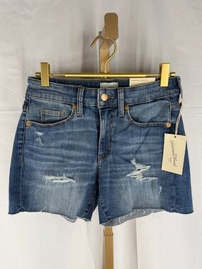 NEW Universal Thread High Rise Midi Distressed Denim Jean Shorts - 0 25 - Blue